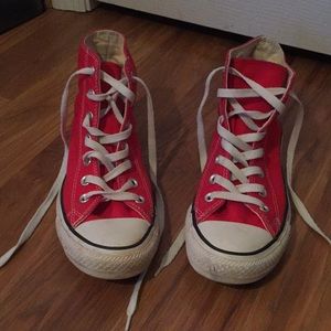 Red high-top converse sneakers